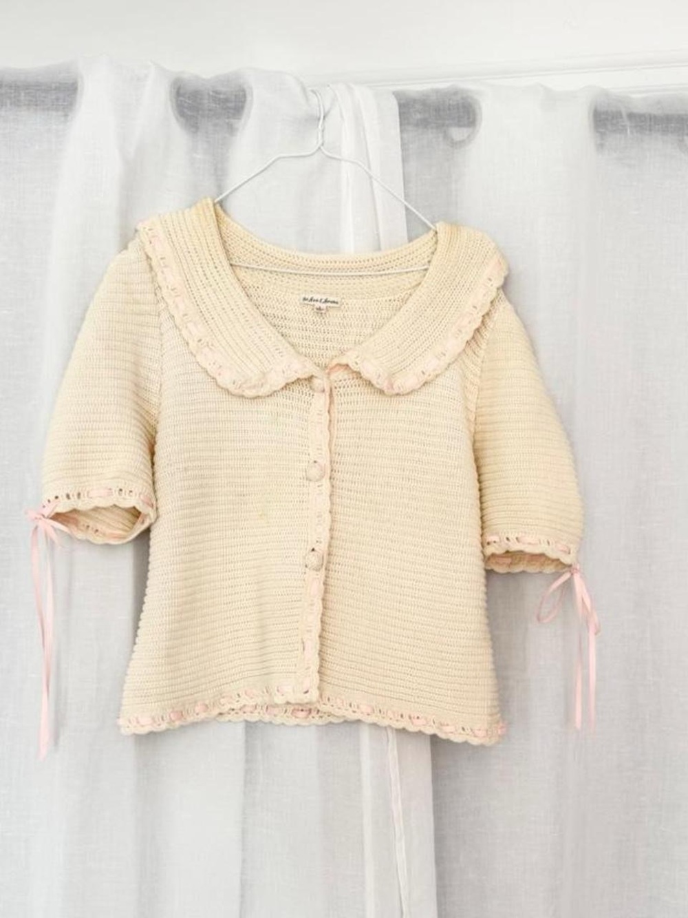 ✿ For Love & Lemons Cream Knit Ribbon Cardigan
